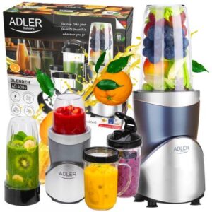 BLENDER KIELICHOWY DO SMOOTHIE KOKTAJLI 1200W 4 BIDONY BUTELKI 4w1 SREBRNY