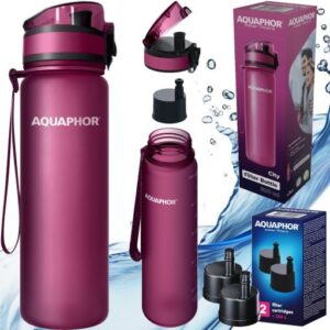 Butelka z filtrem Aquaphor City Bordowa Bidon 0,5L Filtr Węglowy 3 Wkłady