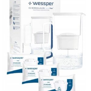 Dzbanek filtrujący SZKLANY 3l WESSPER D2 BOROSILICATE BIAŁY + 4X WKŁAD