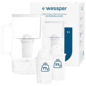 Dzbanek filtrujący szklany Wessper D2 BOROSILICATE 3l + 3x filtr Wessper