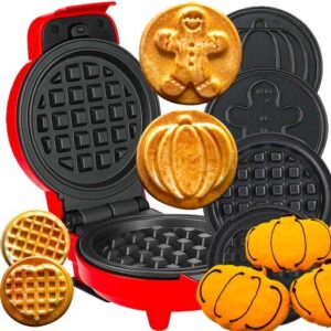GOFROWNICA MINI GOFRY MOCNA NIEPRZYWIERAJACA 8 PŁYTEK 4 WZORY CZERWONA RED