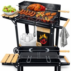 GRILL OGRODOWY DUŻY SMART ROŻEN PÓŁKI na kółkach WĘGLOWY MOCNY STALOWY 5w1