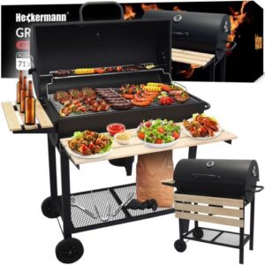 GRILL OGRODOWY WĘGLOWY POKRYWA POPIELNIK TERMOMETR DUŻY PRZENOŚNY Z KÓŁKAMI