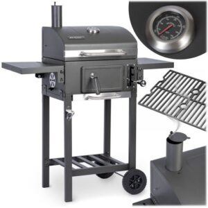 GRILL WĘGLOWY OGRODOWY KOMIN ŻELIWNY RUSZT Z POKRYWĄ POPIELNIK + TERMOMETR