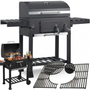 GRILL WĘGLOWY OGRODOWY ŻELIWNY RUSZT 57 x 43cm POPIELNIK TERMOMETR DUŻY