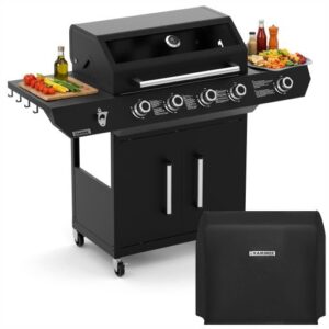 Grill Gazowy Ogrodowy Żeliwny Ruszt 4+1 17kW Nierdzewny + Szafka na Butlę