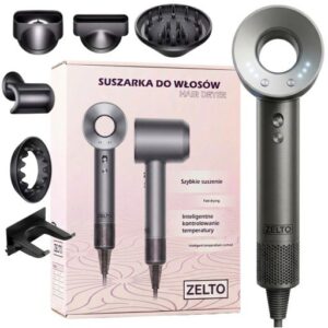 SUSZARKA DO WŁOSÓW Z JONIZACJĄ DYFUZOREM 1600W UCHWYT 5xNASADKI MOCNA LEKKA